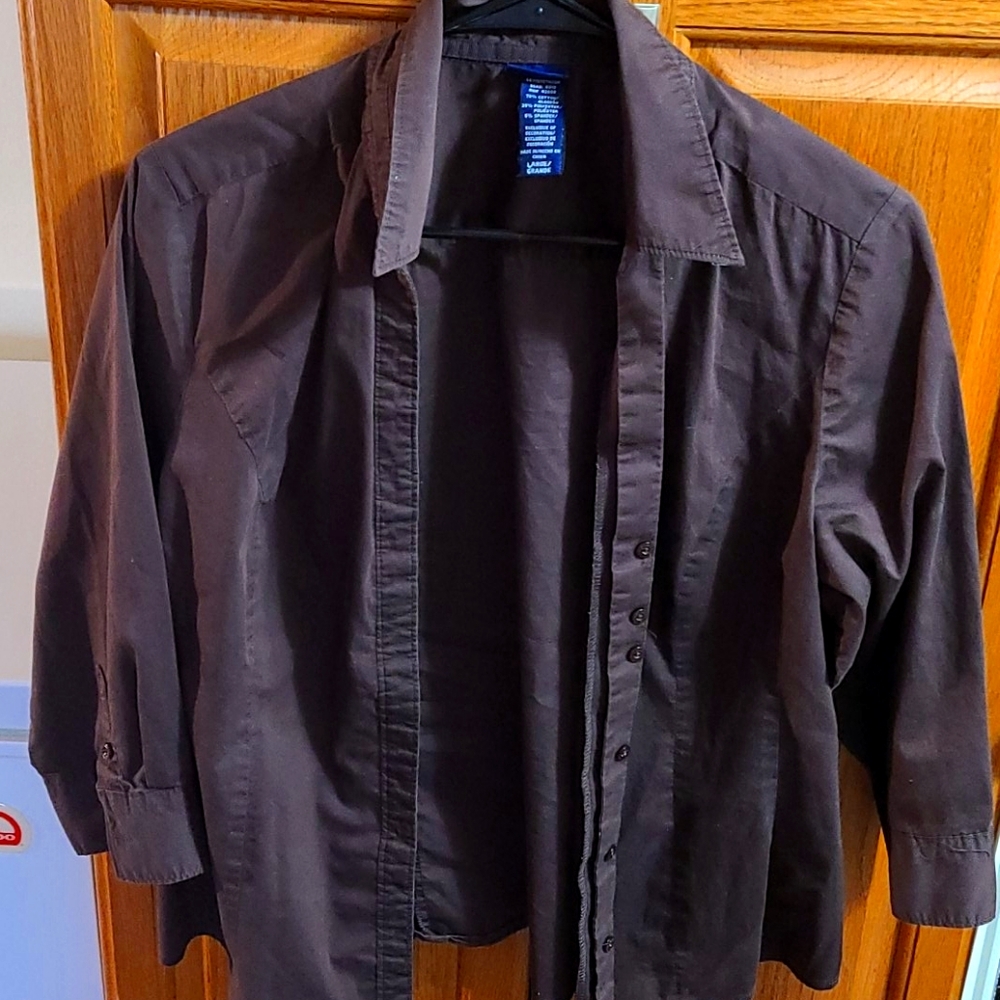 Brown Unisex Collar Covered Button Down